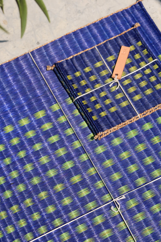 Handwoven papyrus table set for 2 seats in Blue and Green spot