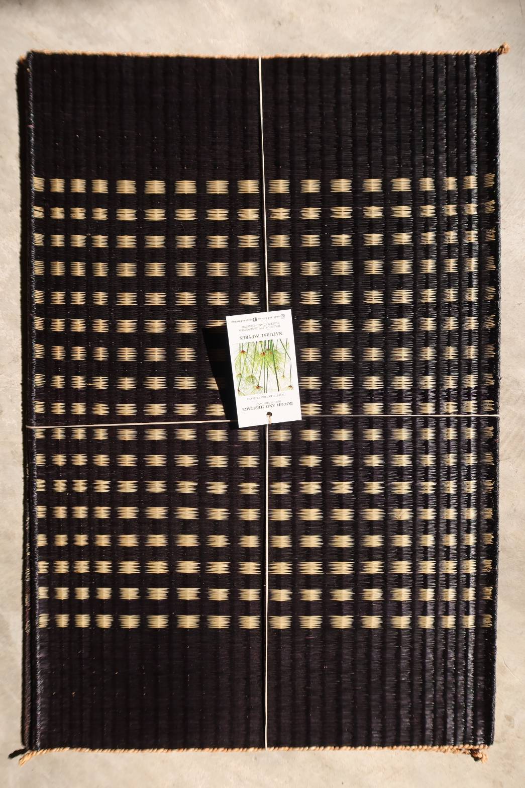 Handwoven papyrus table set for 2 seats in Black and Natural spot color